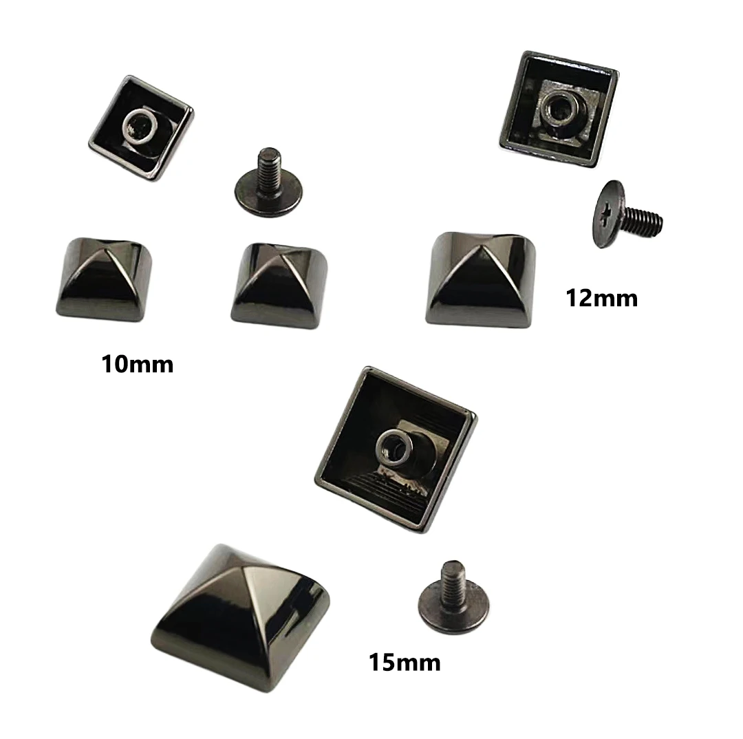 10set 10/12mm piramide quadrata rivetto nero decorazione in pelle fibbia piede a vite custodia in pelle cintura rivetto ad arco in metallo