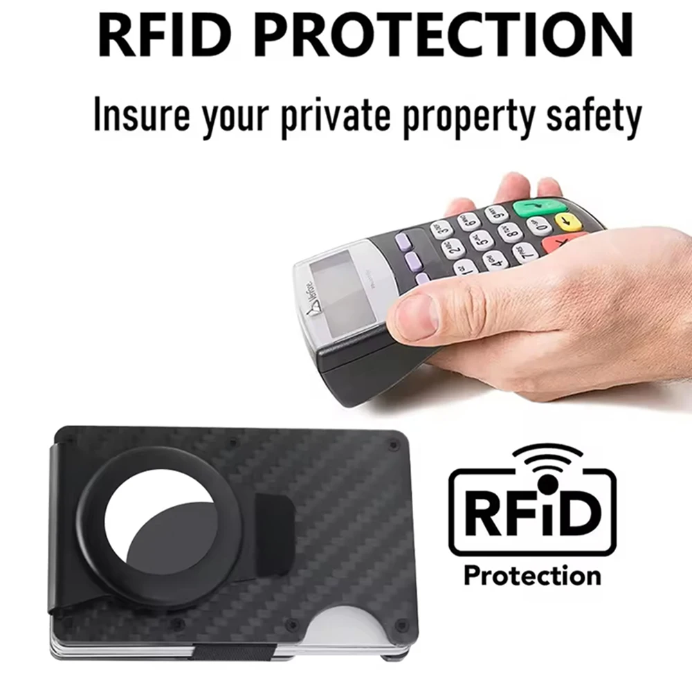 AirTag-Geldbörse für Männer, RFID-blockierend, minimalistisches, starres Fronttaschen-Portemonnaie, Carbon-Design, leicht, schwarz – Detail 10