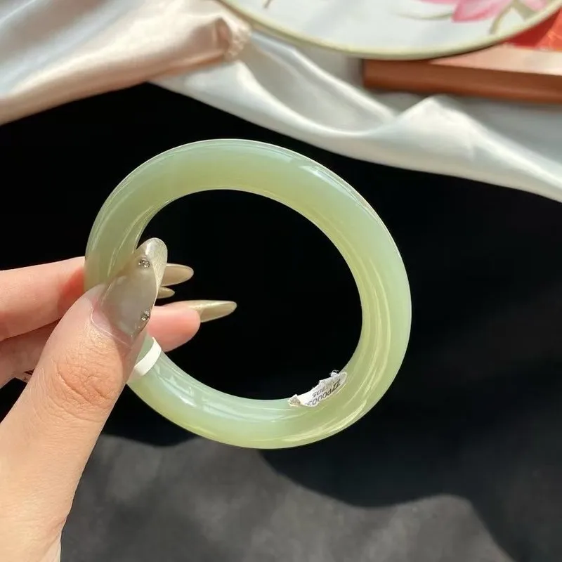 Hetian Bracelet, White , Women'S Model, Lake Color Green Jade, Fashionable And Versatile