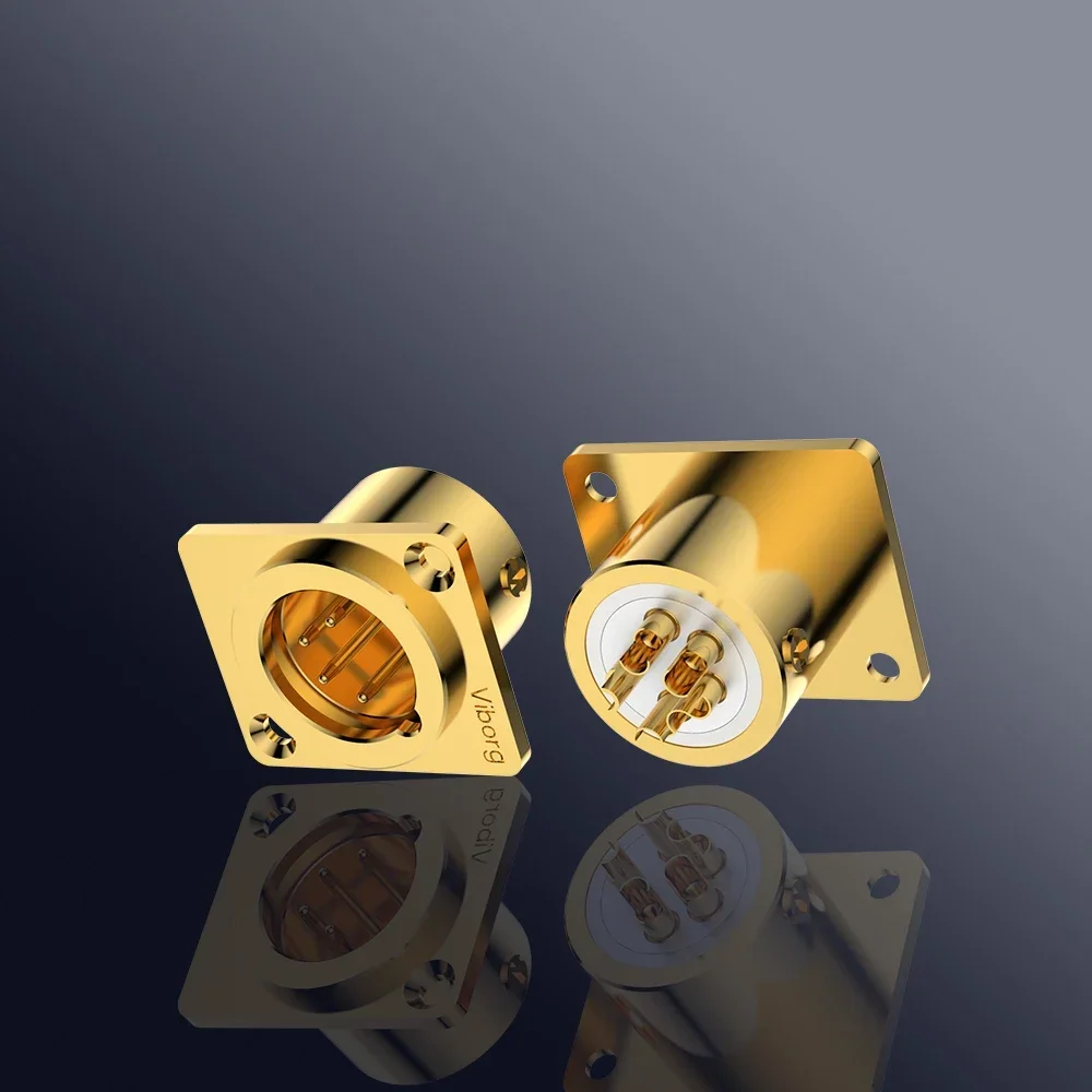 VIBORG CM204G CF204G 4pin ذكر أنثى الهيكل لوحة المقبس XLR موصل قابس جاك Hifi الصوت ميكروفون أمبير لتقوم بها بنفسك 24K مطلية بالذهب