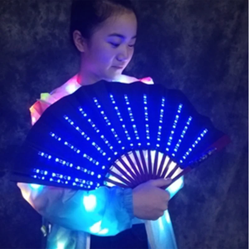 Rechargeable Color Changing Luminous Folding LED Fan Dancing Light Fan Flashing For Night Music Show Rave Accessories