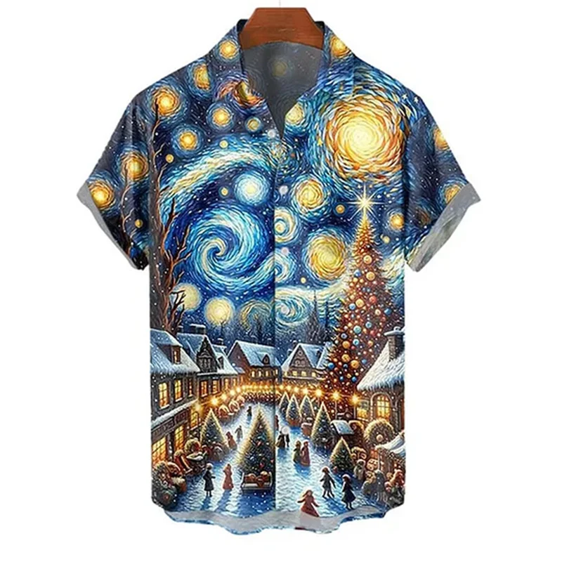 

Men's casual and fashionable short sleeved shirt, Hawaiian shirt, Christmas Santa Claus party, family
