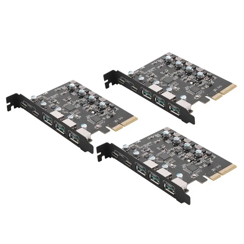 Stylish-3X Pcie To USB 3.2 Gen 2 Card With 10Gbps Bandwidth 5-Port (3X USB-A -2X USB-C) Converter PCIE Splitter For Windows 10/8
