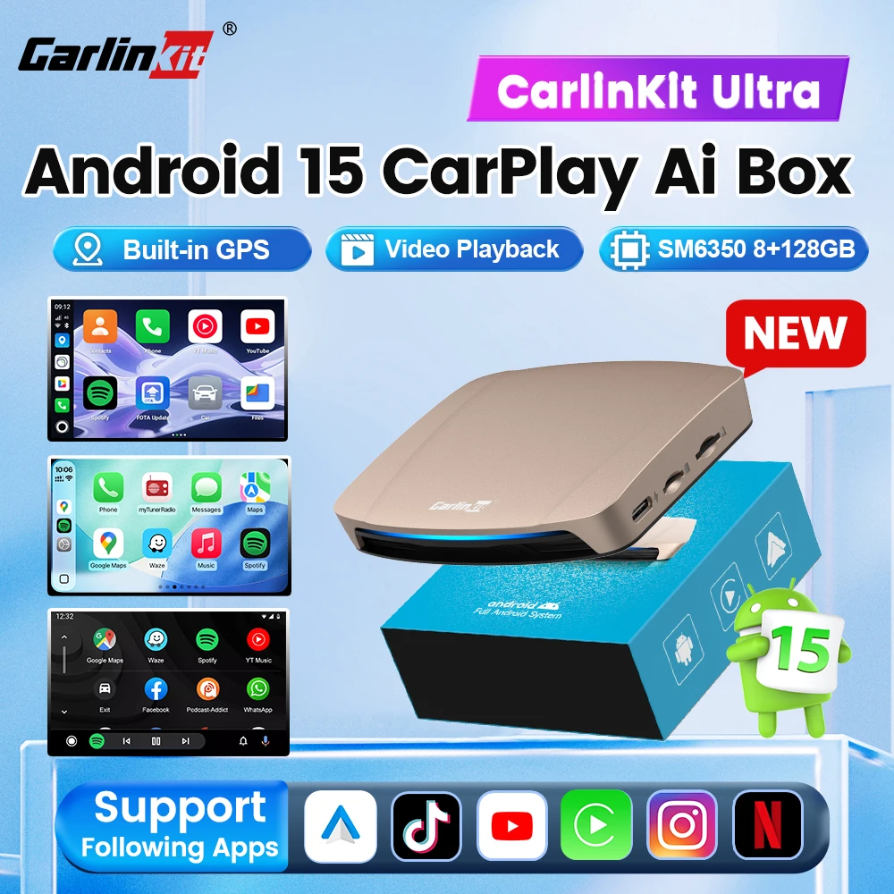 SM6350 CarlinKit Ultra TV Box Android 15 Carplay Android Auto Wireless Adapter unterstützt Youtube Netflix Streaming Video Online