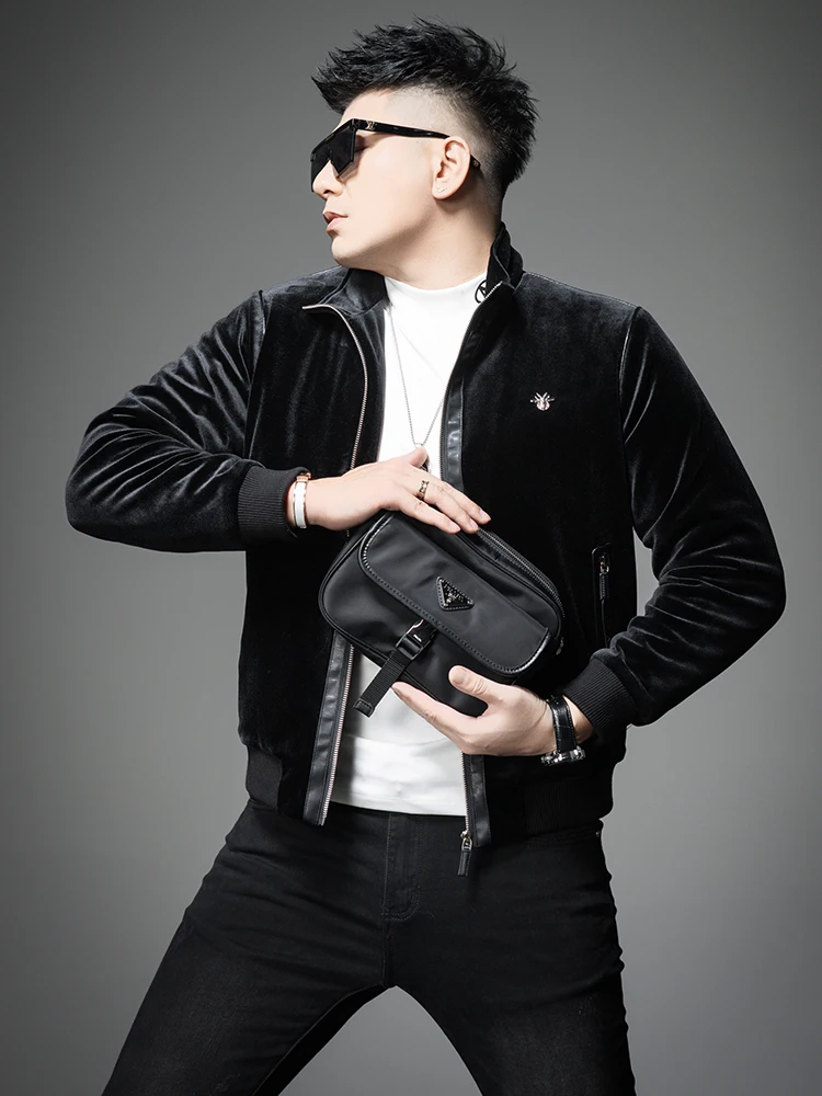 

High-End Gold Velvet Cotton Jaet Men's Winter Warm Stand Collar Thiened Cotton Outerwear Faionable Brand Youth Sle
