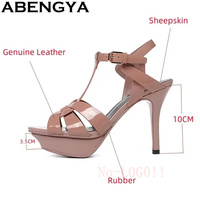 ABENGYA Platform Super Thin High Heels Sandals Women Classic T-strap Buckle Sandals Summer Sexy Dress Shoes zapatillas de mujer