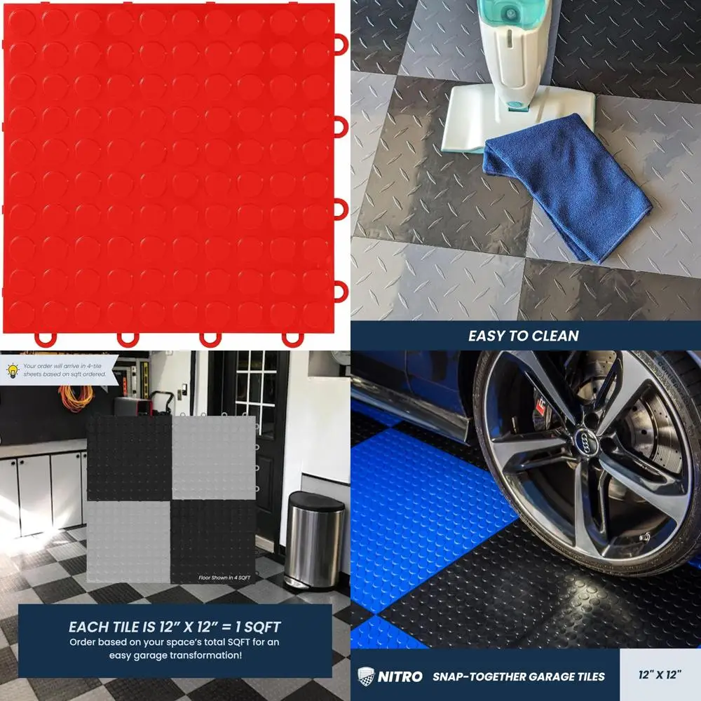 Rutschfeste ineinandergreifende Kunststofffliesen für Garagenböden – 12 x 12 Snap-Together, einfach zu installieren, ideal für die Garagenorganisation und