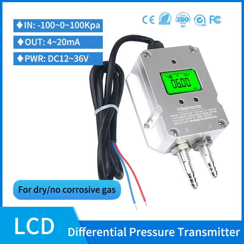 lcd digital sensor de pressao de ar transmissor de pressao diferencial 420ma micro 1kpa 01