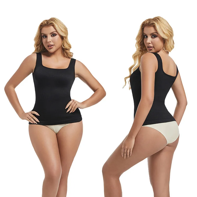 TK Bestselling Women's Square Collar Seamless Long Sleeve Vest Threaded Slimming Waist Design Nylon Polyester Fiber Vest