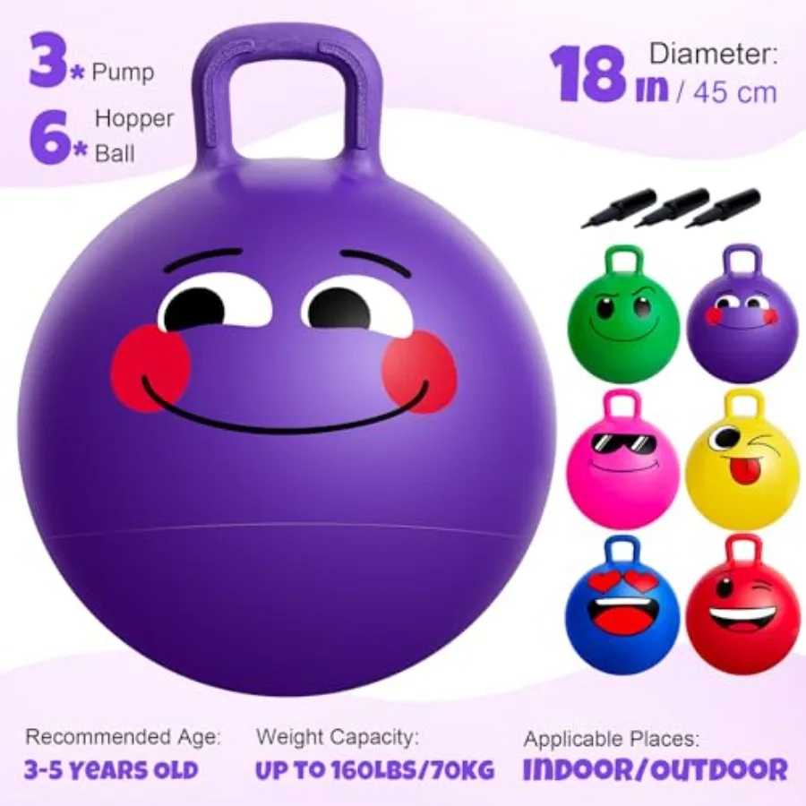 Opblaasbare Hopperbal voor 3-8 jaar 18 inch stuiterbal met handvat roze blauw rood paars groen geel springen hoppen speelgoed 6 st