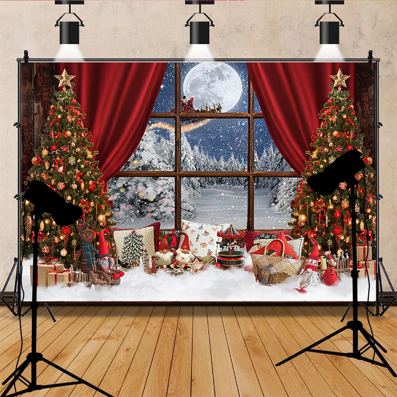 Christmas Day Wreath Snowman Photography Backdrop Props Family Xmas Eve Party Decor Living Room New Year Background BB-12