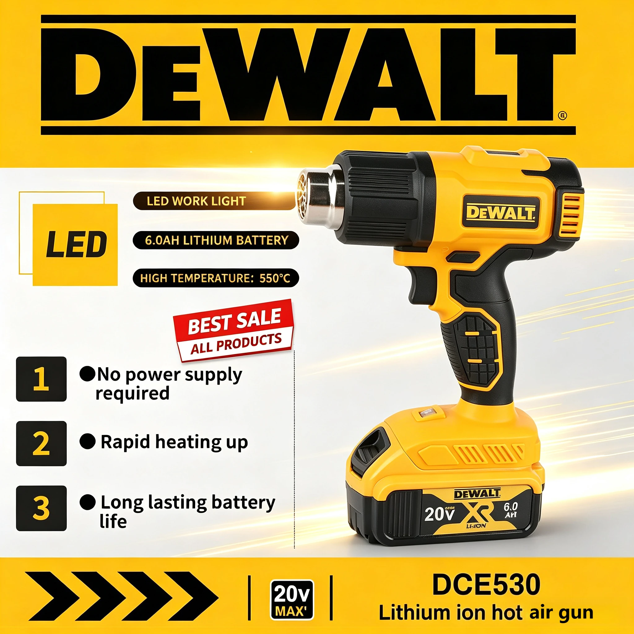 DEWALT 18V 21V Heat Gun Shrink Wrapping Tool Cordless Hot Air Gun Electric Air Dryer Soldering Thermal Blower For dewalt battery