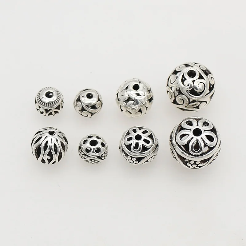 10pcs/Lot 8 Types Antique Silver Color Hollow Ball Loose Beads 8/10/11/14mm Manual Jewelry Metal Round Spacers DIY Jewelry Make