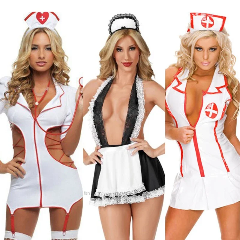 Sexy Lingerie Cosplay Maid Nurse Uniform Women Dress Underwear Erotic Baby Doll Lingerie Porno Costumes Lenceria Sexi Role Play