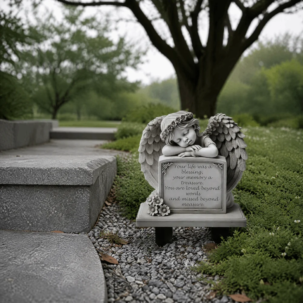 Commemorative Design Garden Angel Statue 5.11x7.8in Human Memorial Angel Tombstone Plaque Garden Decoration Grey