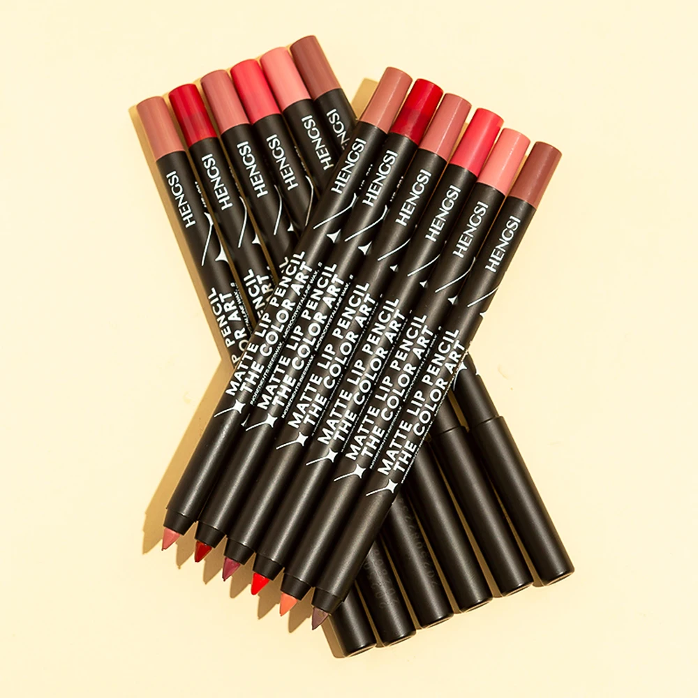 HENGSI Fashion Black Pole Impermeabile 6 colori Matte Nude Lipliner Facile da colorare Durevole Trucco labbra tridimensionale naturale