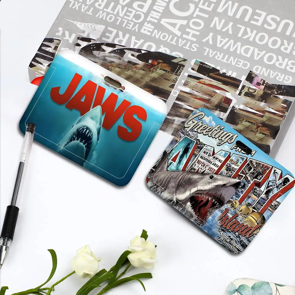 Classic Thriller Movie J-Jaws 1 Pcs Sliding ID Badge Holder With Clear Window ID Card Protector For Office School Staff Student