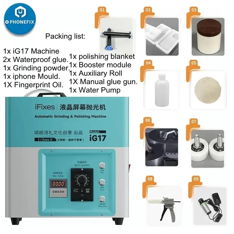 

iG17 Auto Grinding Polishing Machine Phone Watch Glass Screen Scratch Remover Water-Mill Grinder Polishing Refurbishment Repair