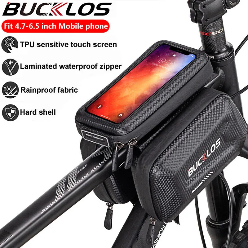 

BUCKLOS Multifunction Bicycle Bag Hard Hell Bike Frame Bag Waterproof Road MTB Tube Case Storage Cycling Phone Bag for 6.5inch