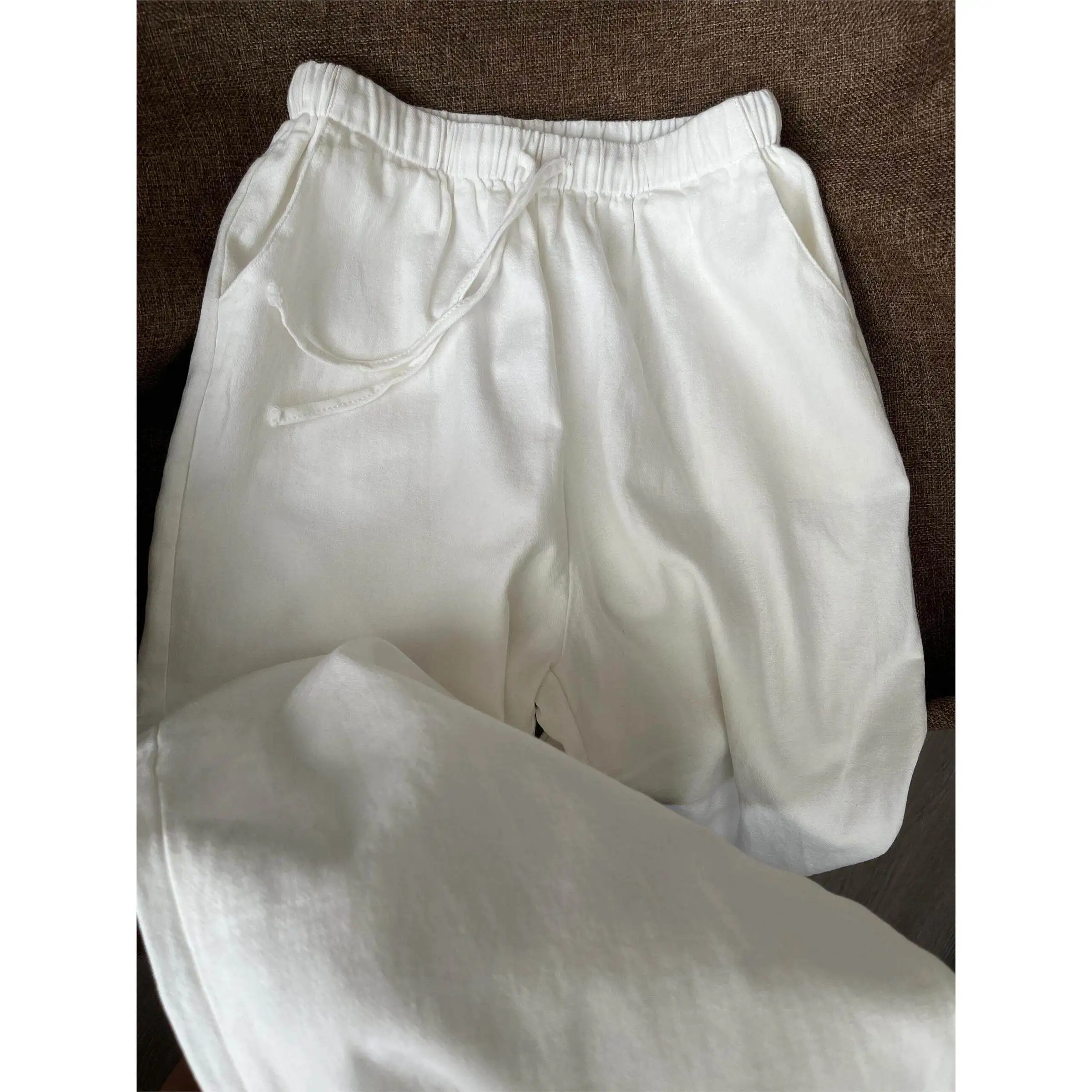 

Мужские хлопковые льняные брюки прямого кроя, летние, дышащие, тонкие, повседневные, свободного кроя, с эластичным поясом, длинные