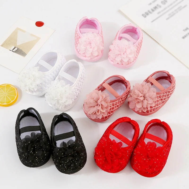 

Baby First Walkers Girls Solid Sweet Flower Shallow Princess Shoes Newborn Infant Casual Cotton Soft Sole Non-Slip Shoes 0-18M