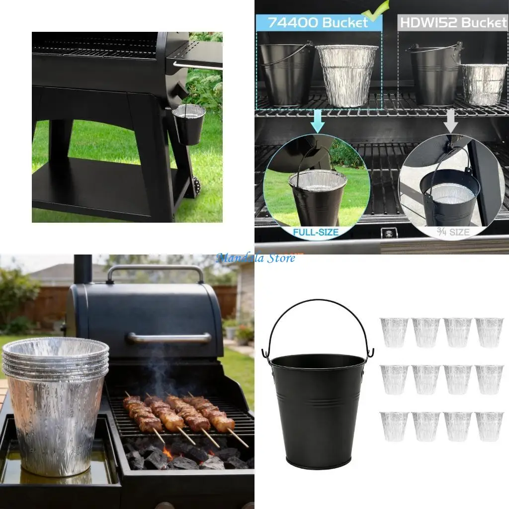 U2JC Heat Resistant Grease Bucket and 20 Disposable Liners Set For Outdoor Cooking