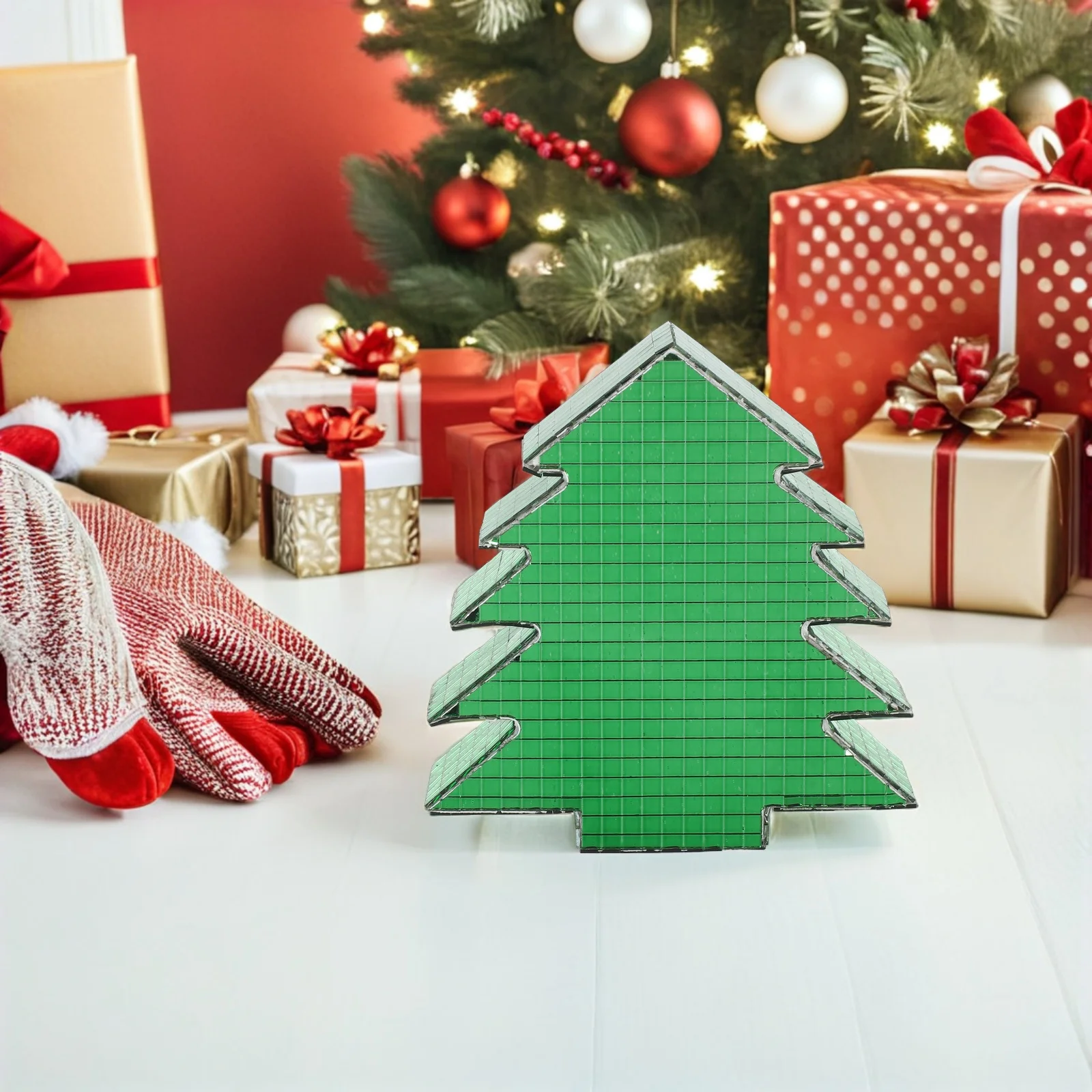 

Disco Christmas Tree Mosaic Glass Mirror Reflective Tabletop Centerpiece Holiday Decoration Winter Party Mantel Office Desk