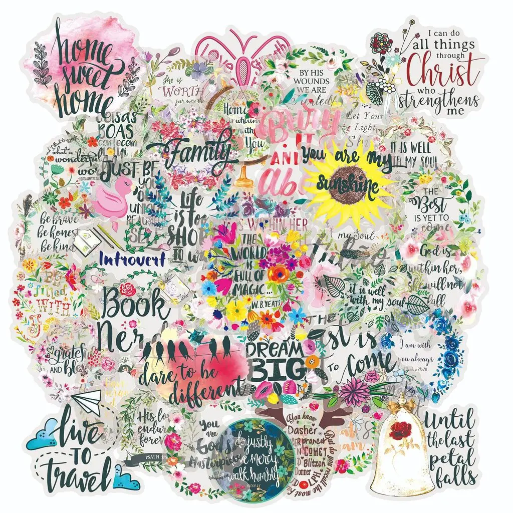 50 Pcs Fresh Literary Inspirational Stickers Waterproof PET Graffiti Decals for Phone Case & Water Cup Giajar Sticker Store