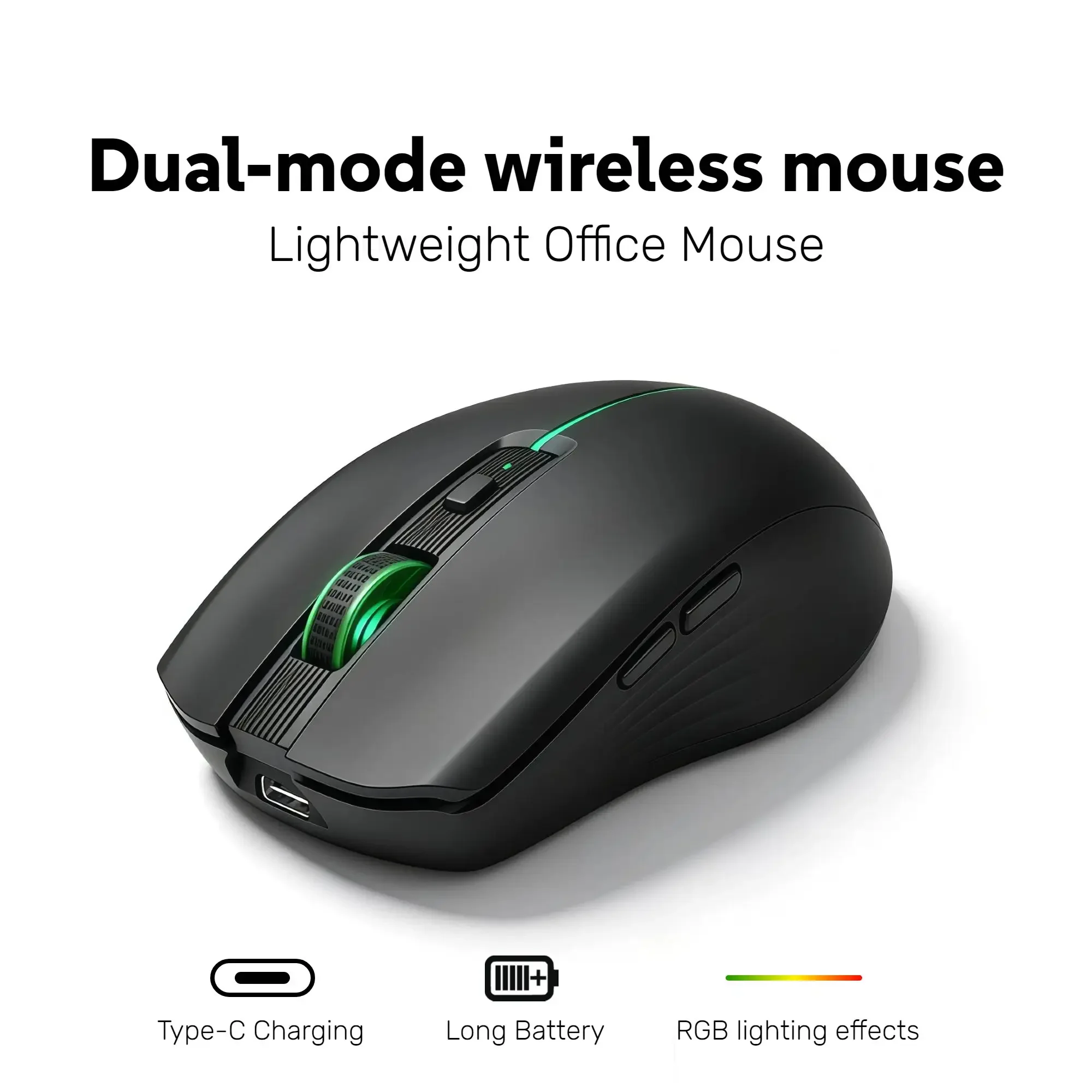Wireless Bluetooth Mouse 2.4G Dual Mode Multi-Device,Silent 6 Button RGB Mouse,75g Light Ergonomic,Type-C Charge,3 DPI,Mac Win Black