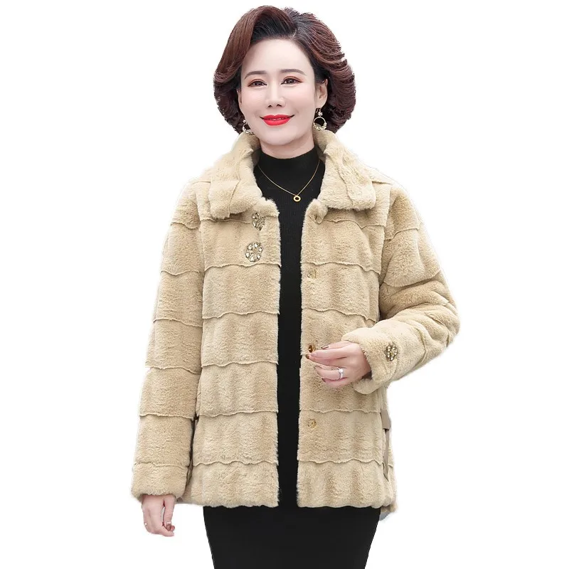 middle-aged mother Mink Velvet Luxury High Imitation Mink Fur Coats Women Winter Thick Loose Warm Outwear Plush Jacket