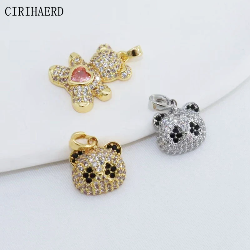 

Jewelry Small Bear Pendants 14K Gold Plated Inset Crystal Zircon Cute Panda Pendant And Charms For DIY Necklace Making Supplies