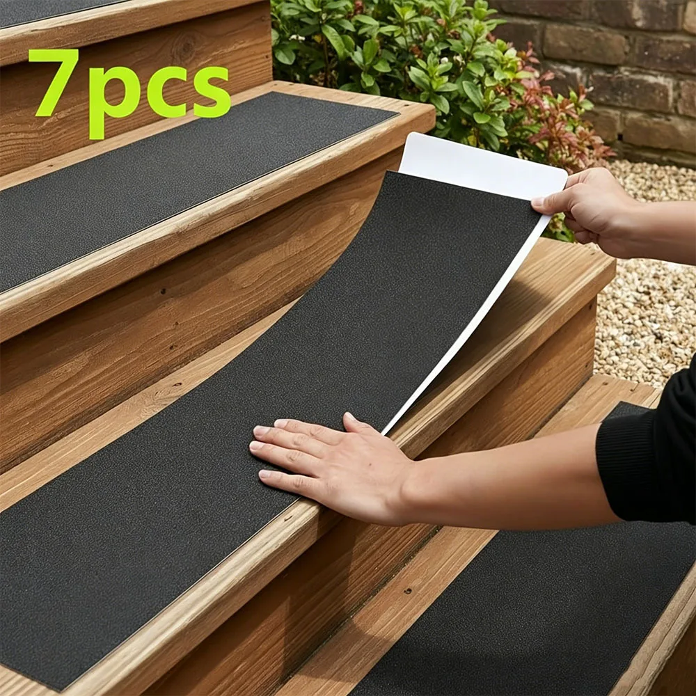 7pcs Pvc Frosted Anti Slip Stair Treads Self Adhesive Skid Step Pads Durable Protective Mats For Wooden Concrete Porch Walkway