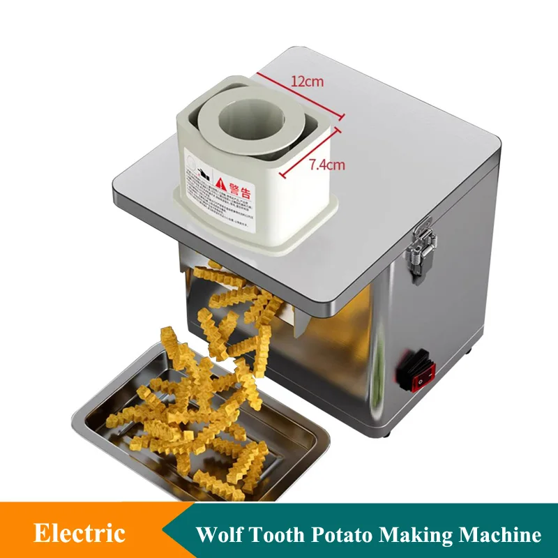 220V Electric Potato Slicer Machine Stainless Steel Wolf Tooth Potato Chips Maker Machine 10mm 8mm Wavy Potato Sticks Machine