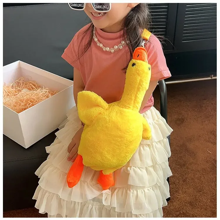 Peluches ganso bolsa de ombro de pelúcia bolsa de moedas pato amarelo brinquedos de pelúcia kawaii presente de aniversário animal de pelúcia cisne ganso bonecas macias