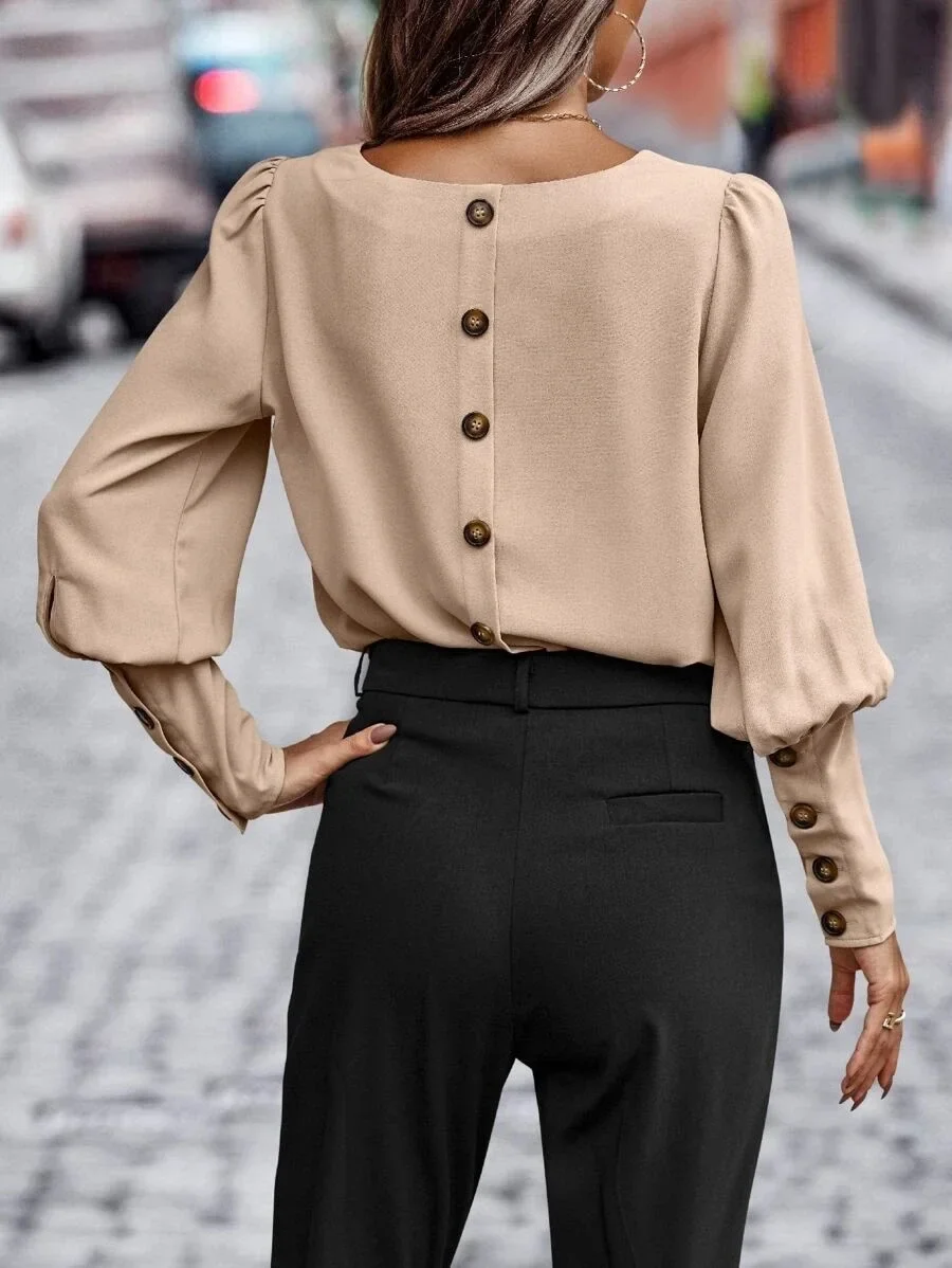 Camisa nueva de otoño e invierno para mujer, Top de manga larga para ir al trabajo con temperamento sólido para mujer