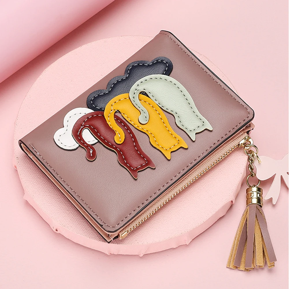 New Stylish Tassel Short Wallet With Cute Kittys Wear-Resistant Ultra-thin Coin Purse For Bag Shoulder Bag