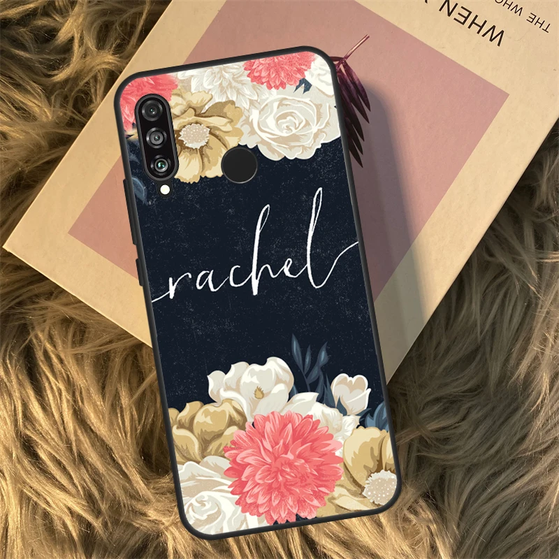 화웨이 P40 P20 P30 라이트 P50 메이트 50 프로 P 스마트 2019 아너 70 50 X8 X9 X9a 케이스에 대한 개인 꽃 이름 모노그램 Funda