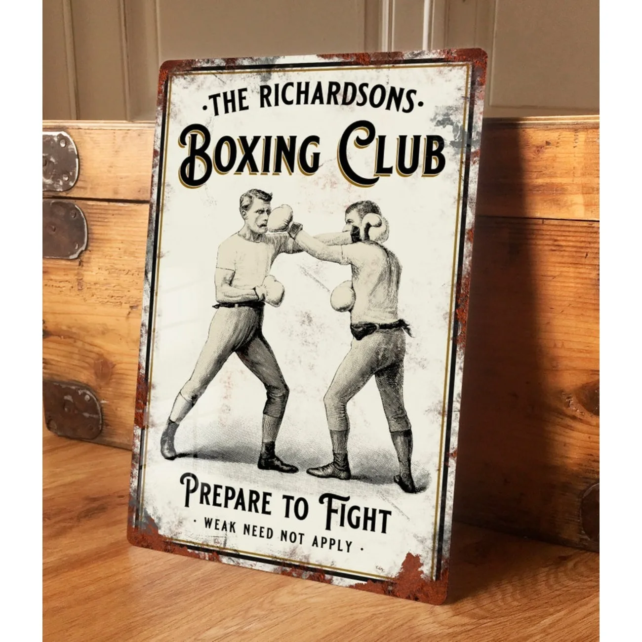Individuell personalisiertes Vintage Boxing Club Metallschild – wasserdichte Wand-/Türdekoration für Zuhause, Fitnessstudio, Retro-Accessoire-Schild.