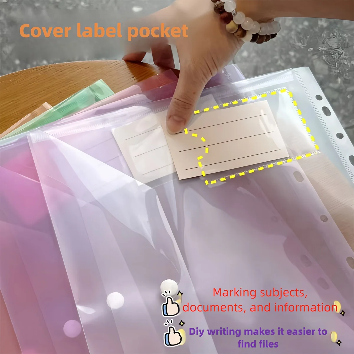 9-Pack Clear A4 11-Hole Plastic Binder Pockets, Lightweight Portable Pouches, Home Office Paper Document Storage Organizer Bag
