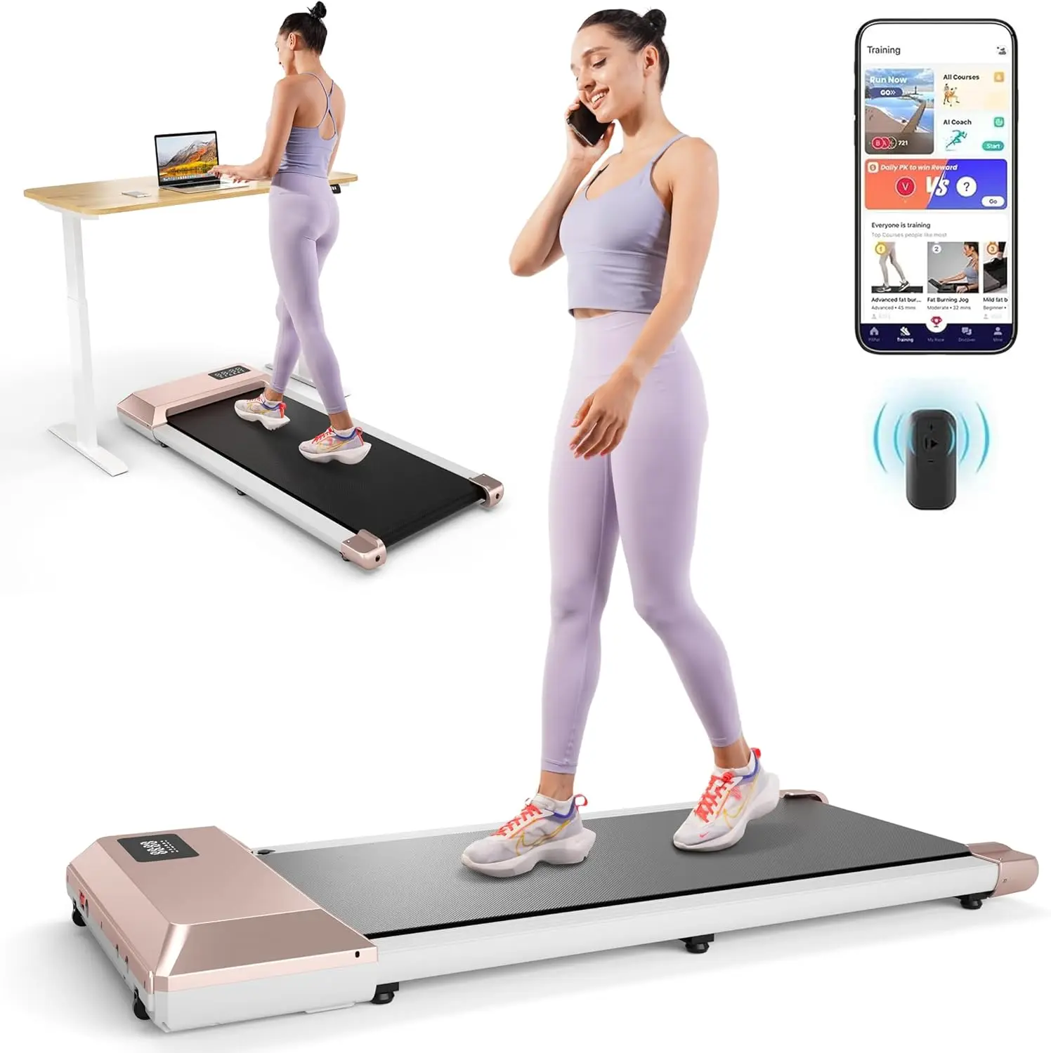 Walking Pad 2 in 1 Under Desk Treadmill, 2.5HP Low Noise Walking Pad Running Jogging Machine with Remote Control