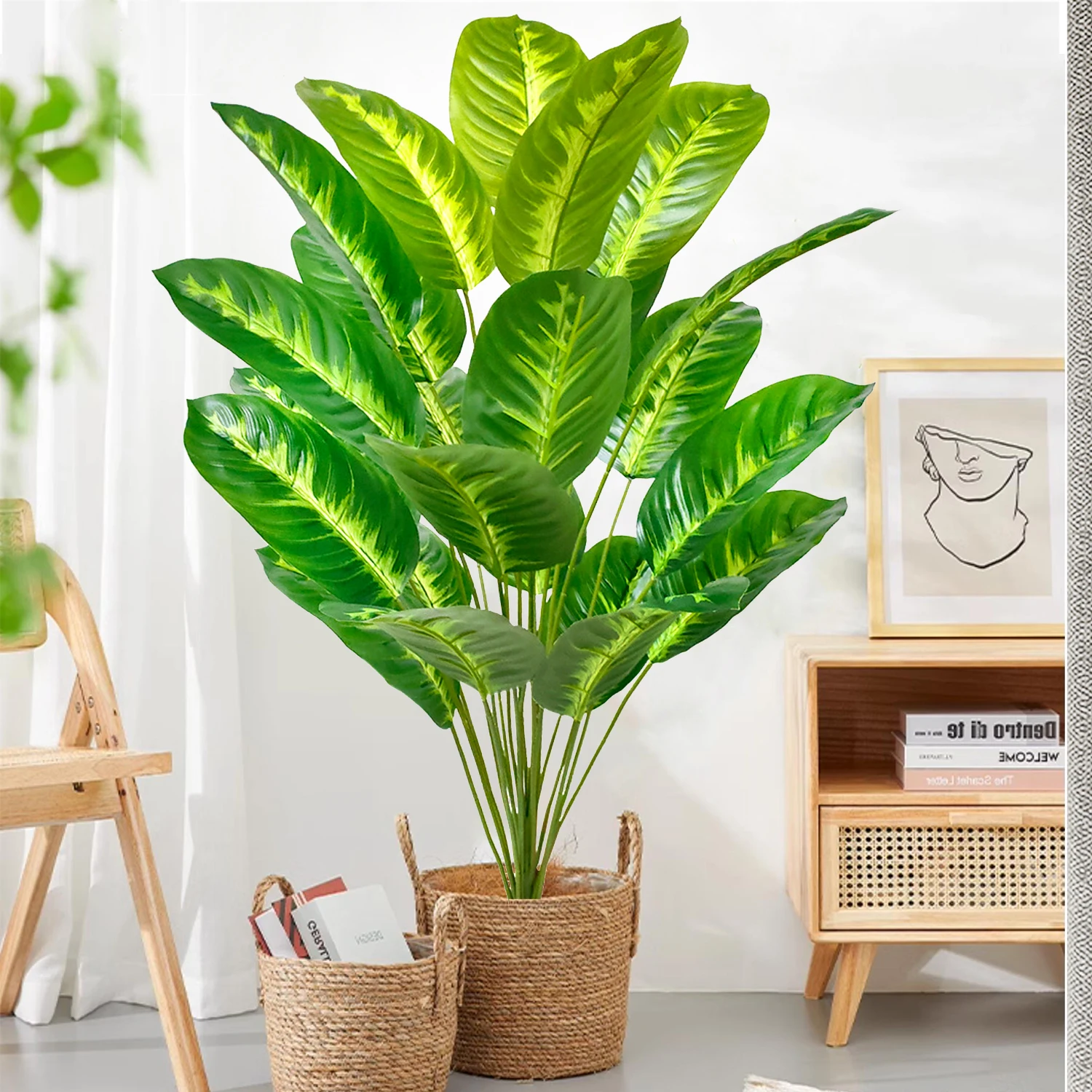 55-142cm/55,9 Zoll Große Tropische Palme Künstliche Bananenpflanze mit Blättern in Echt-Optik Strelitzia Reginae Kunstpflanze für Zuhause – Detail 21