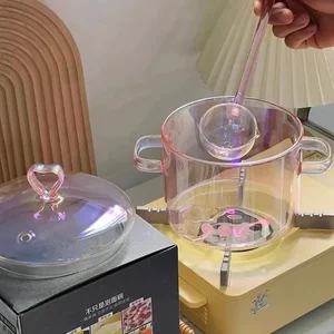Transparent pink glass pan with binaural strap bowl of heat resistant noodle soup cooking sauce 10 Main Sales Pink Pan - №3