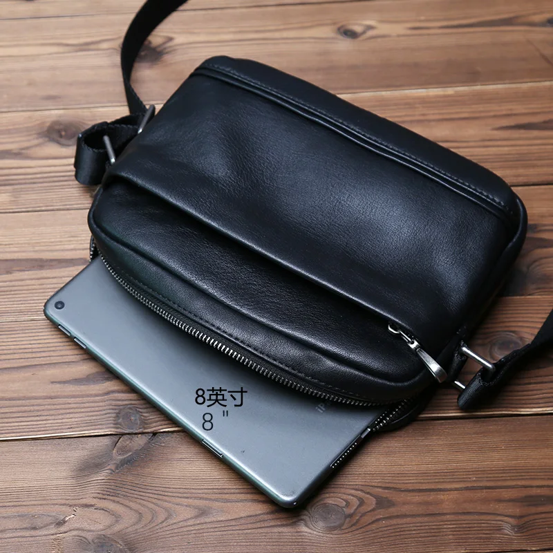 NZPJ männer Echte Leder Schulter Tasche Top Schicht Rindsleder Casual Umhängetasche Mode-Trend Mini Kleine Rucksack Für 8 zoll Ipad – Detail 11