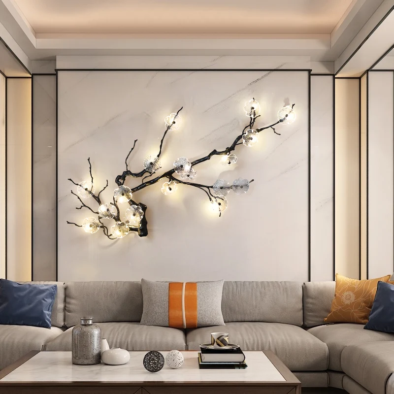 

All-copper wall lamp New Chinese-style living room background wall lamp Light luxury crystal large wall lamp Aisle pl