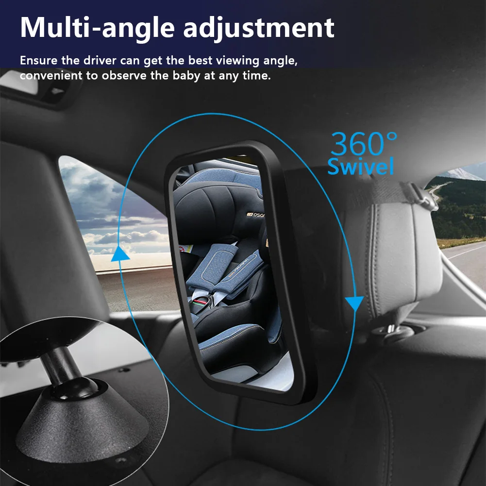 Espejo retrovisor ancho para asiento trasero de coche, espejo inastillable, rotación de 360 grados, transparente, Interior ajustable para bebé y niño