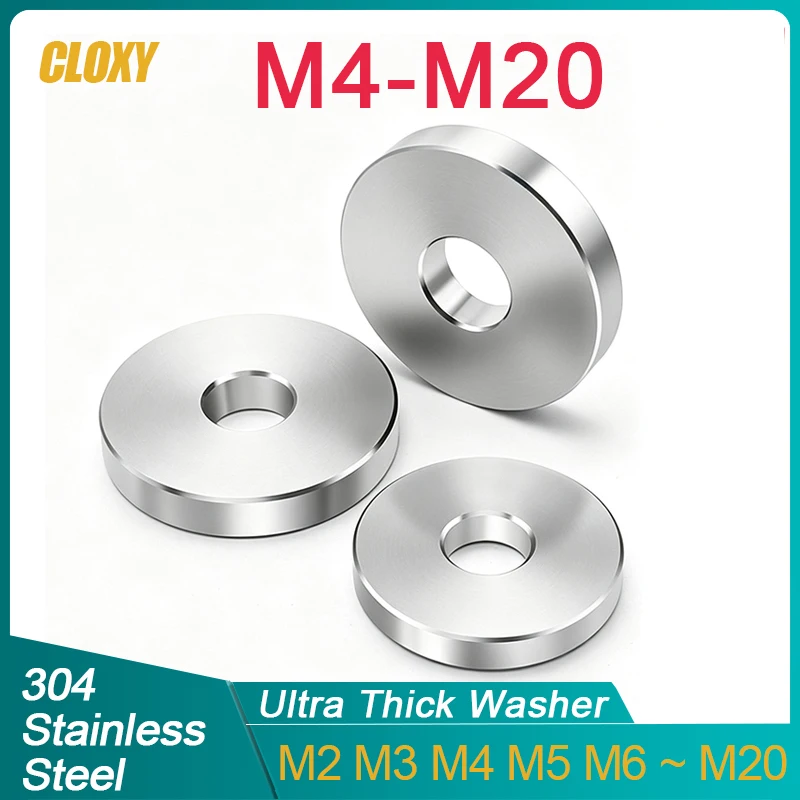 304 Stainless Steel Ultra Thick Flat Washer Gasket Round Hollow Non-Threaded Stand-off Spacer M4 M5 M6 M8 M10 M12 M16 M20
