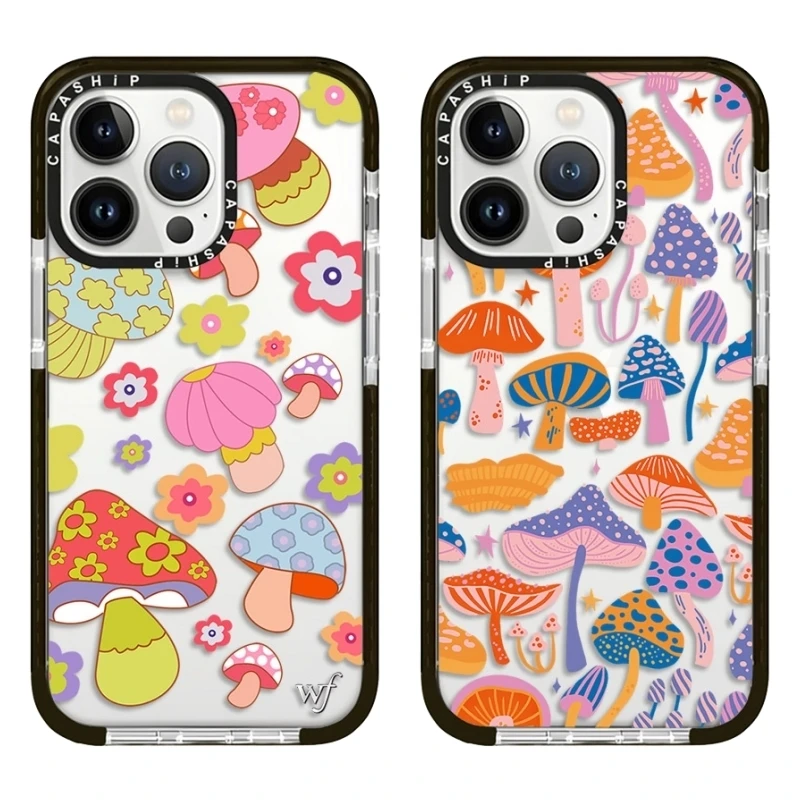 Multicolour Cartoon Mushrooms Flowers Case For iPhone 15 14 13 12 11 Pro X XS XR Max 7 8 Plus SE Soft TPU Shockproof Back Cover