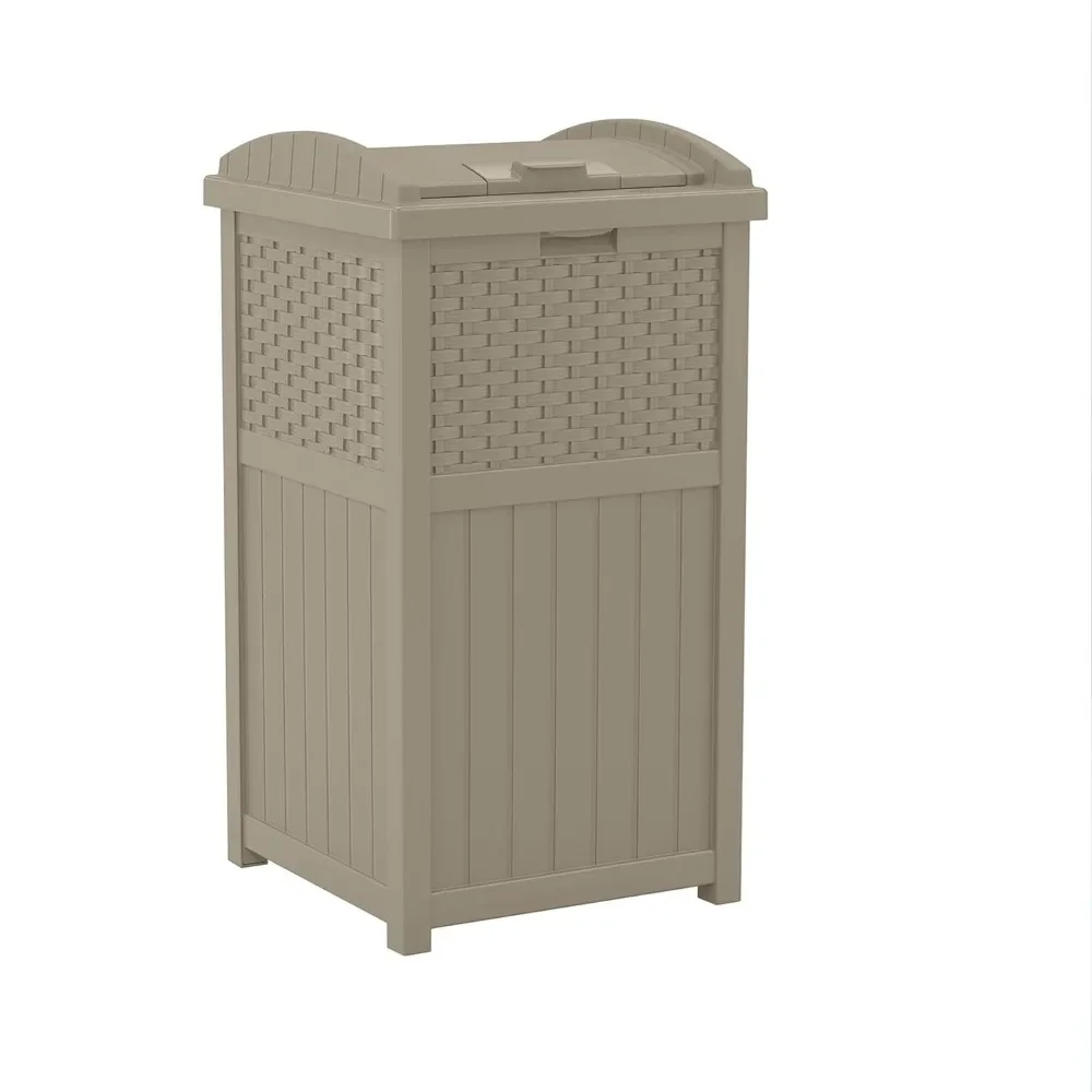 

33 Gallon Hideaway Trash Can for Patio - Resin Outdoor Trash with Lid - Use in Backyard, Deck, or Patio - Dark Taupe