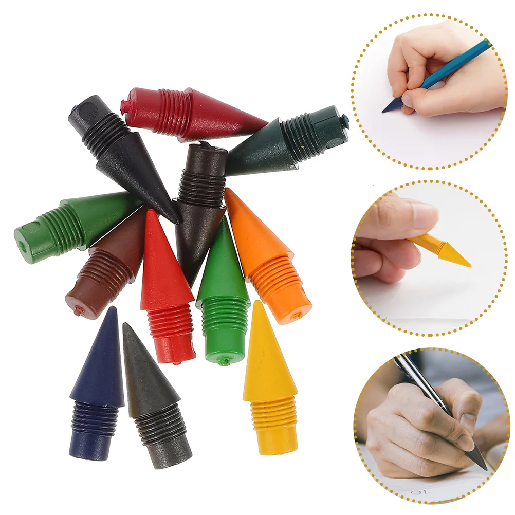 24 Pcs Colored Pencil Replacement Heads Nibs for Pencils Practical Inkless Writing Mechanical Graphite Smooth Refills Pupils