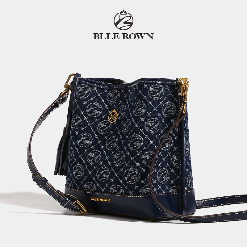 Klein Blue New Women Top Layer Cowhide Shoulder Bag Lady Leather Large Capacity Bucket Bag Female Luxury Crossbody Underarm Bag